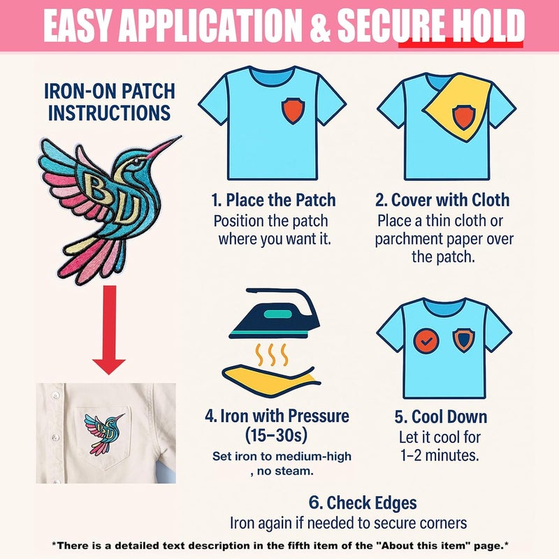 FengechoCstm Hummingbird Iron-On Patch 3.5" | Embroidered Colorful Bird Applique with (Light But Unbreakable) Design | DIY Sew On/Iron On Patch for Clothing, Jackets, Jeans, Hats, Backpacks - Image 4